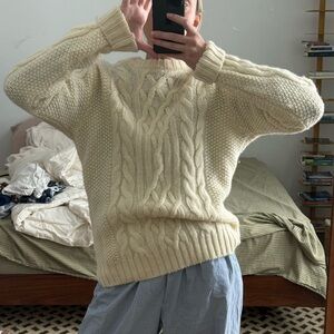 Sezane Men's Ivory Cable Knit Sweater